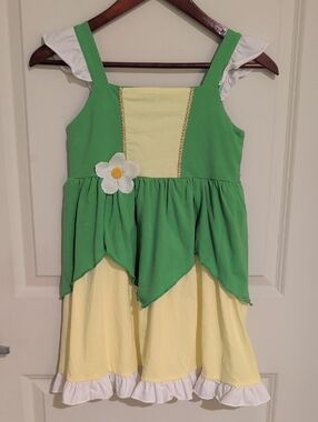 Kids Green & Yellow Flower Fairy Costume Dress- Tinkerbell Style